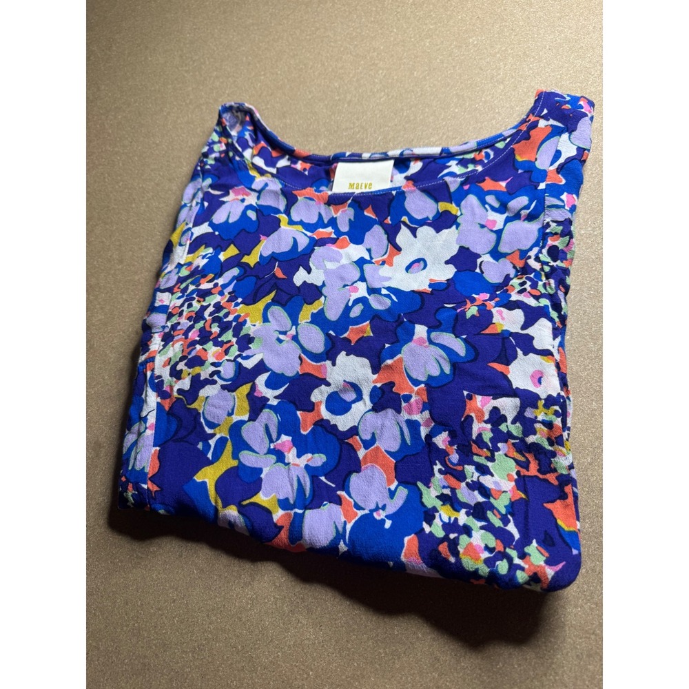 Maeve Anthropologie Blue Floral Babydoll Blouse Short Sleeve Viscose Top Medium